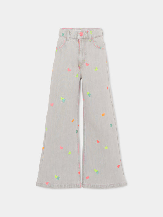 Jeans grigi per bambina con cuori ricamati,Billieblush,U21876 Z20
