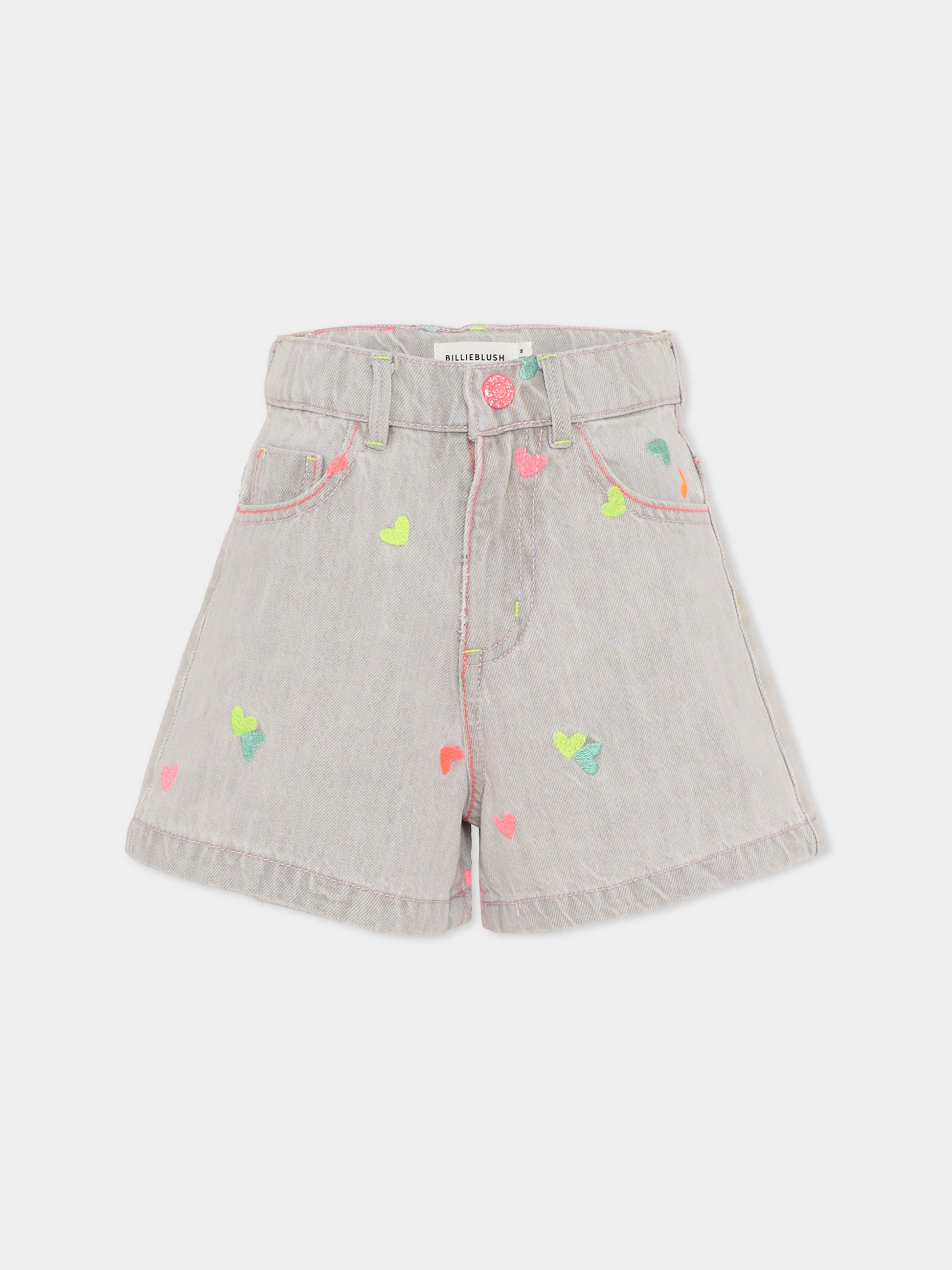Shorts grigi per bambina con cuori ricamati,Billieblush,U21889 Z20