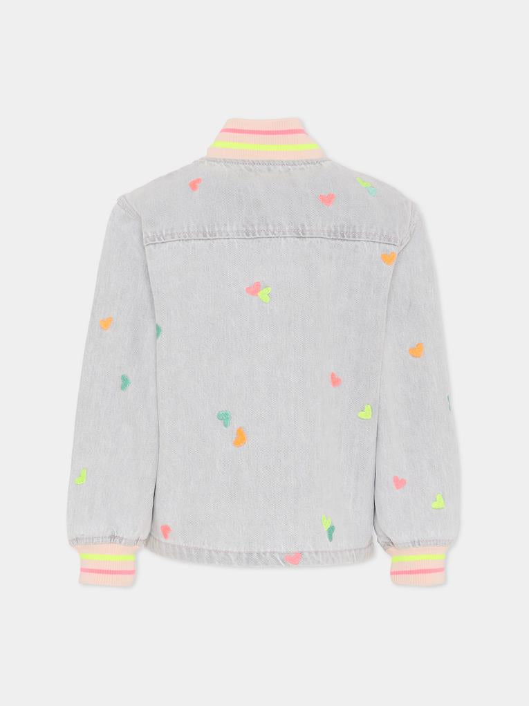 Giubbotto di jeans grigio per bambina con cuori,Billieblush,U21909 Z20