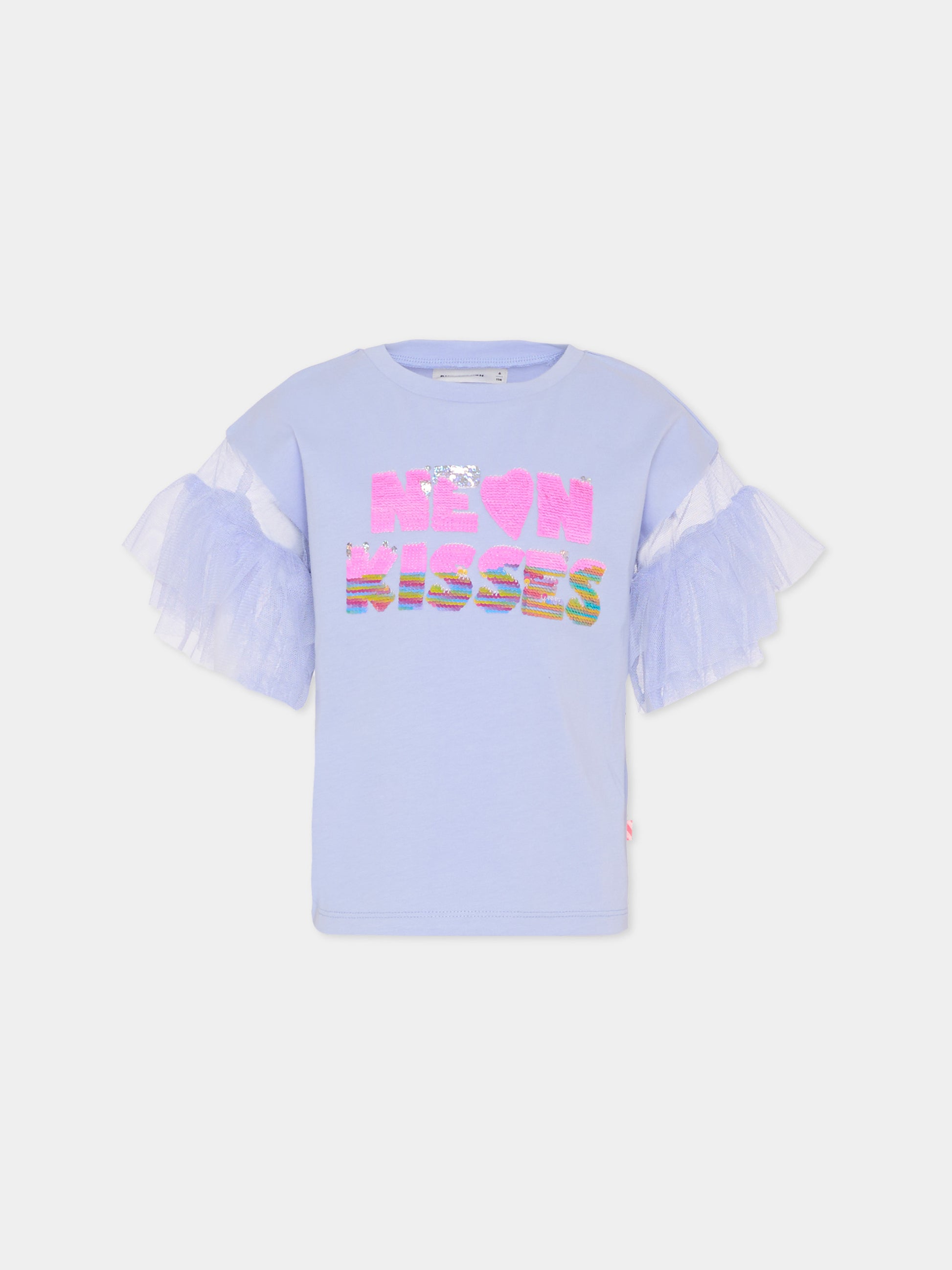 T-shirt lilla per bambina con scritta di paillettes,Billieblush,U21929 81S