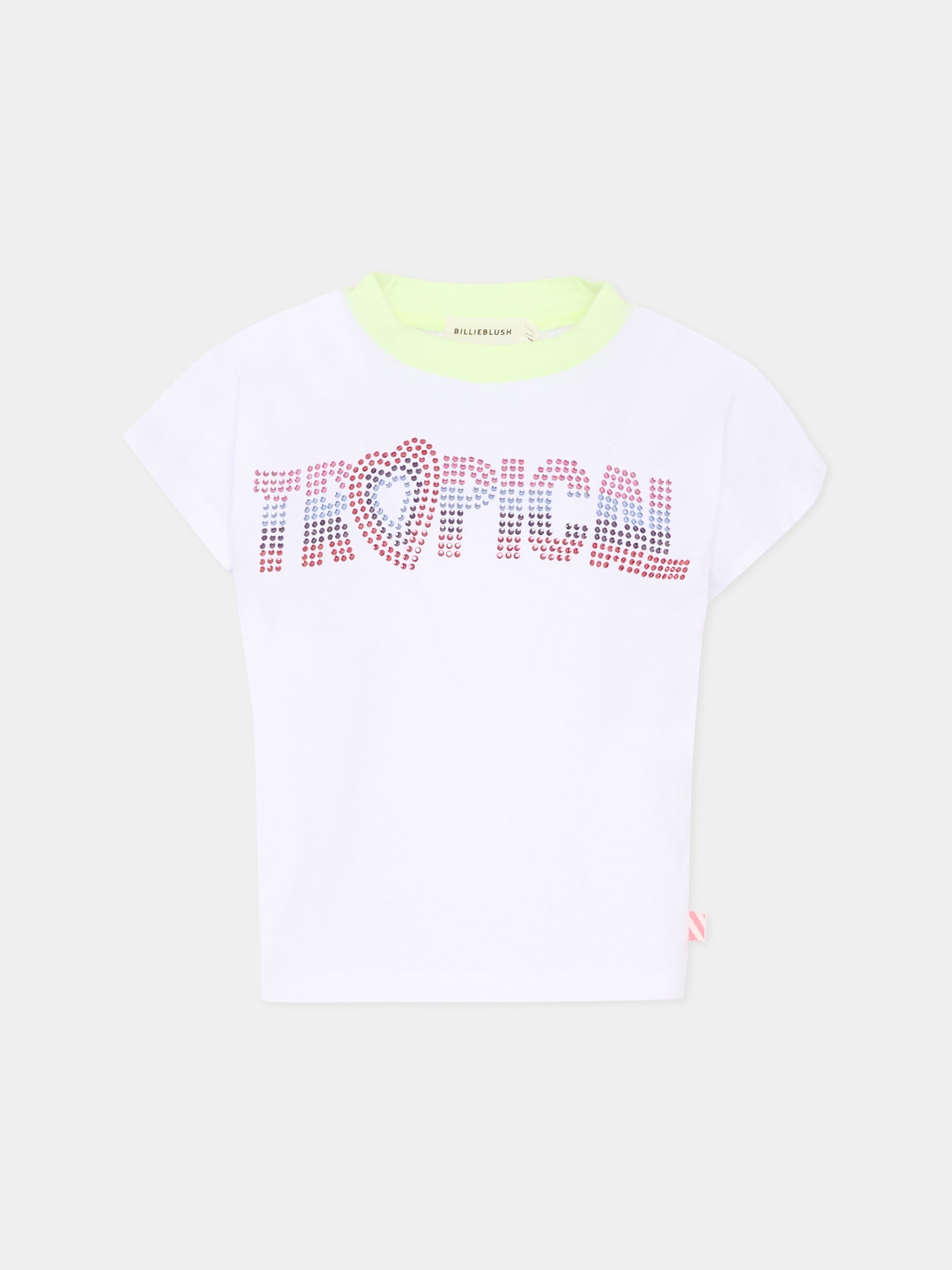 T-Shirt bianca per bambina con strass,Billieblush,U21933 10P