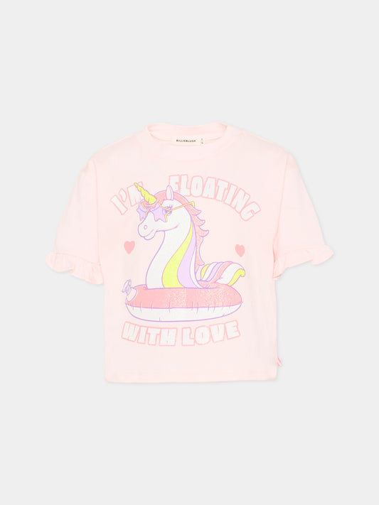 T-shirt rosa per bambina con unicorno,Billieblush,U21941 44L