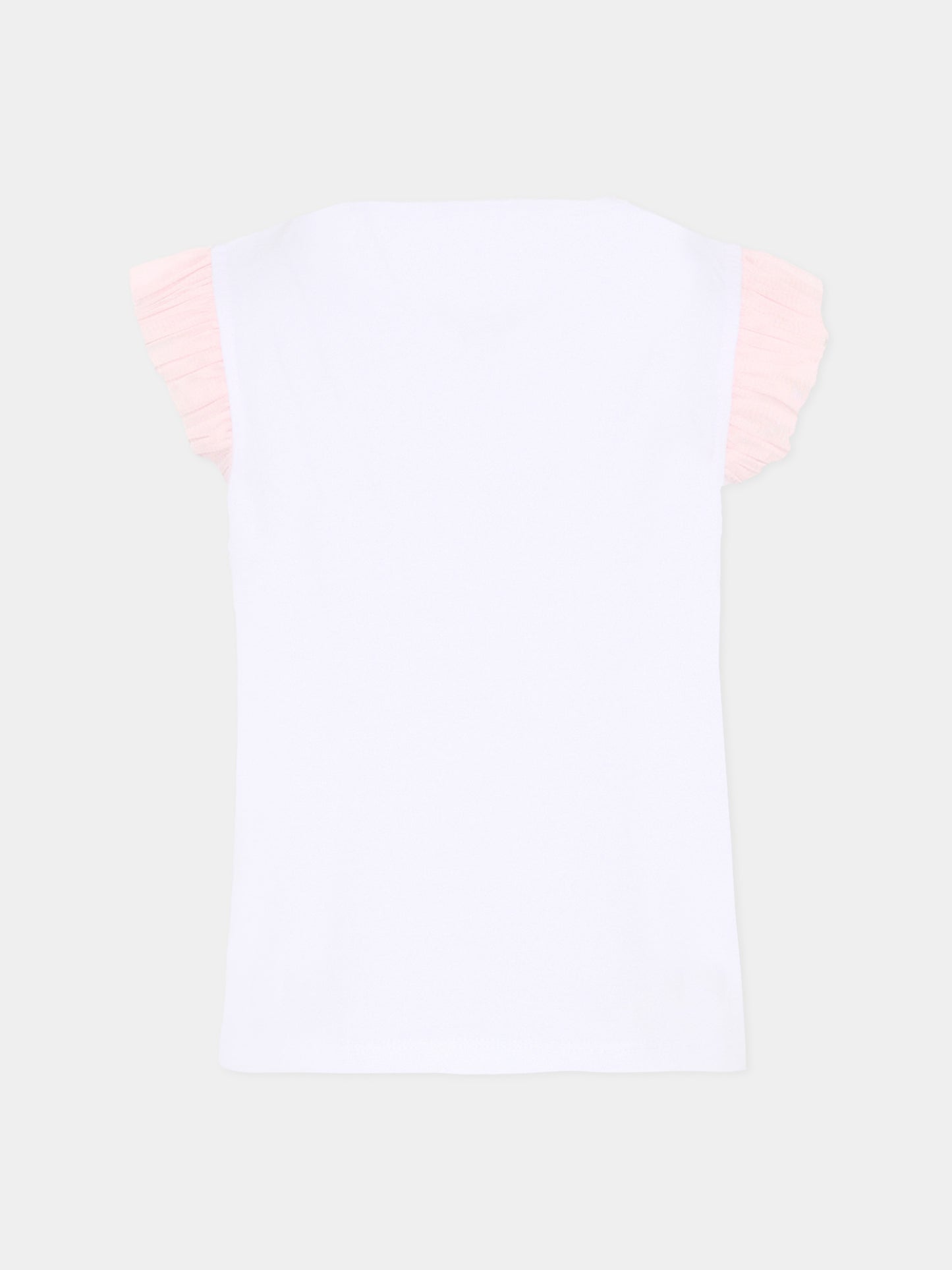 T-Shirt bianca per bambina con rouches,Billieblush,U21943 10P