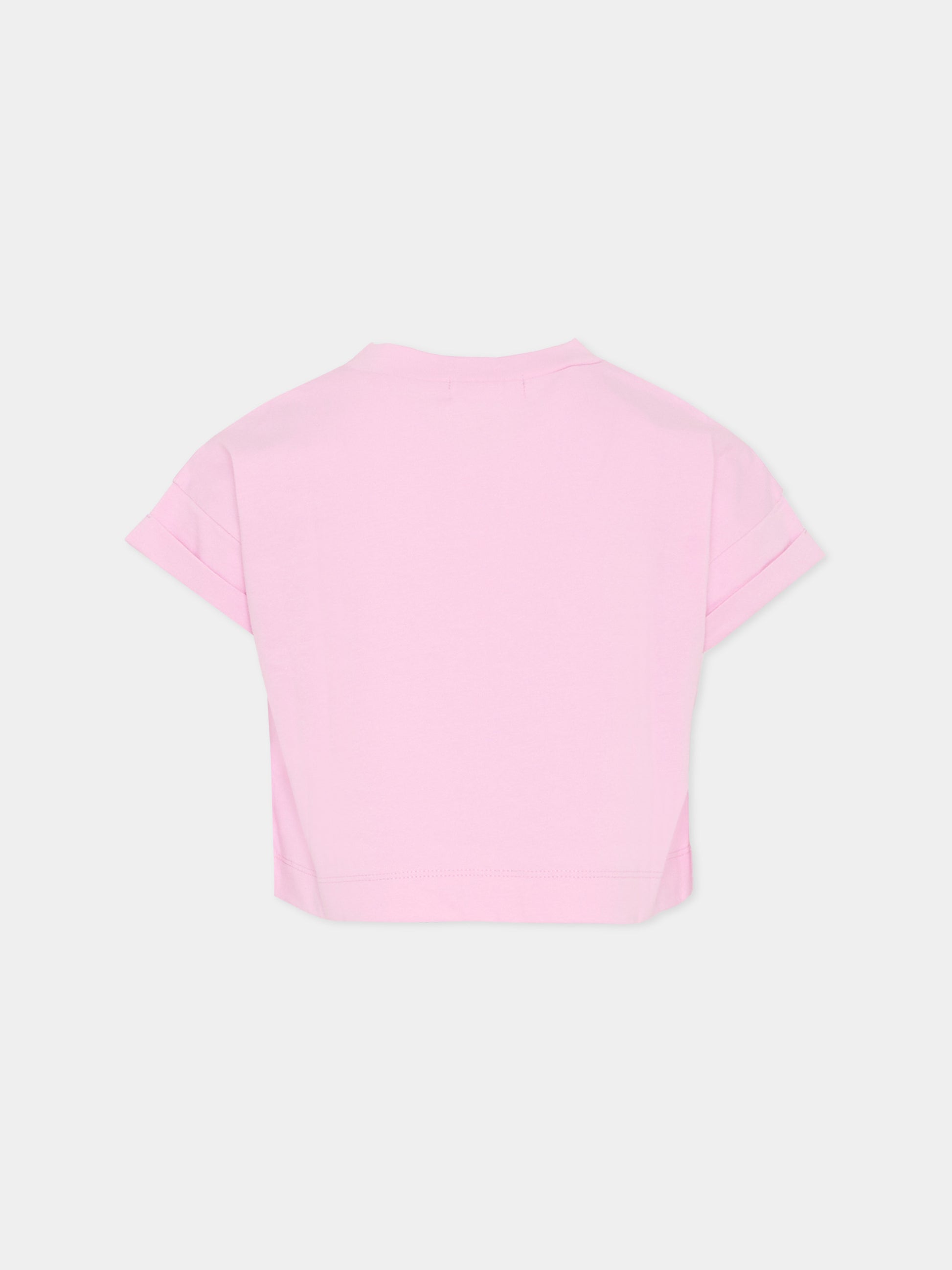 T-shirt crop rosa per bambina con ananas,Billieblush,U21954 46N