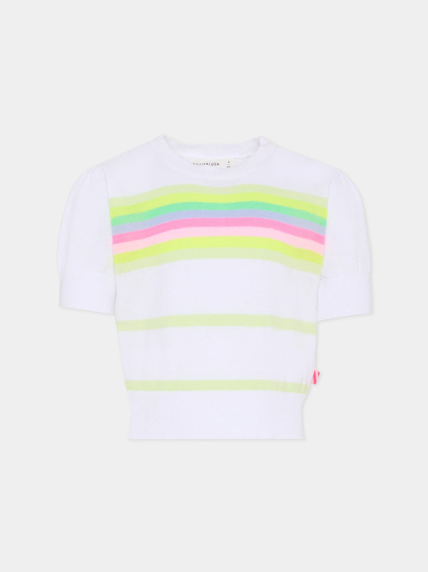 Maglione bianco per bambina con righe,Billieblush,U21969 10P