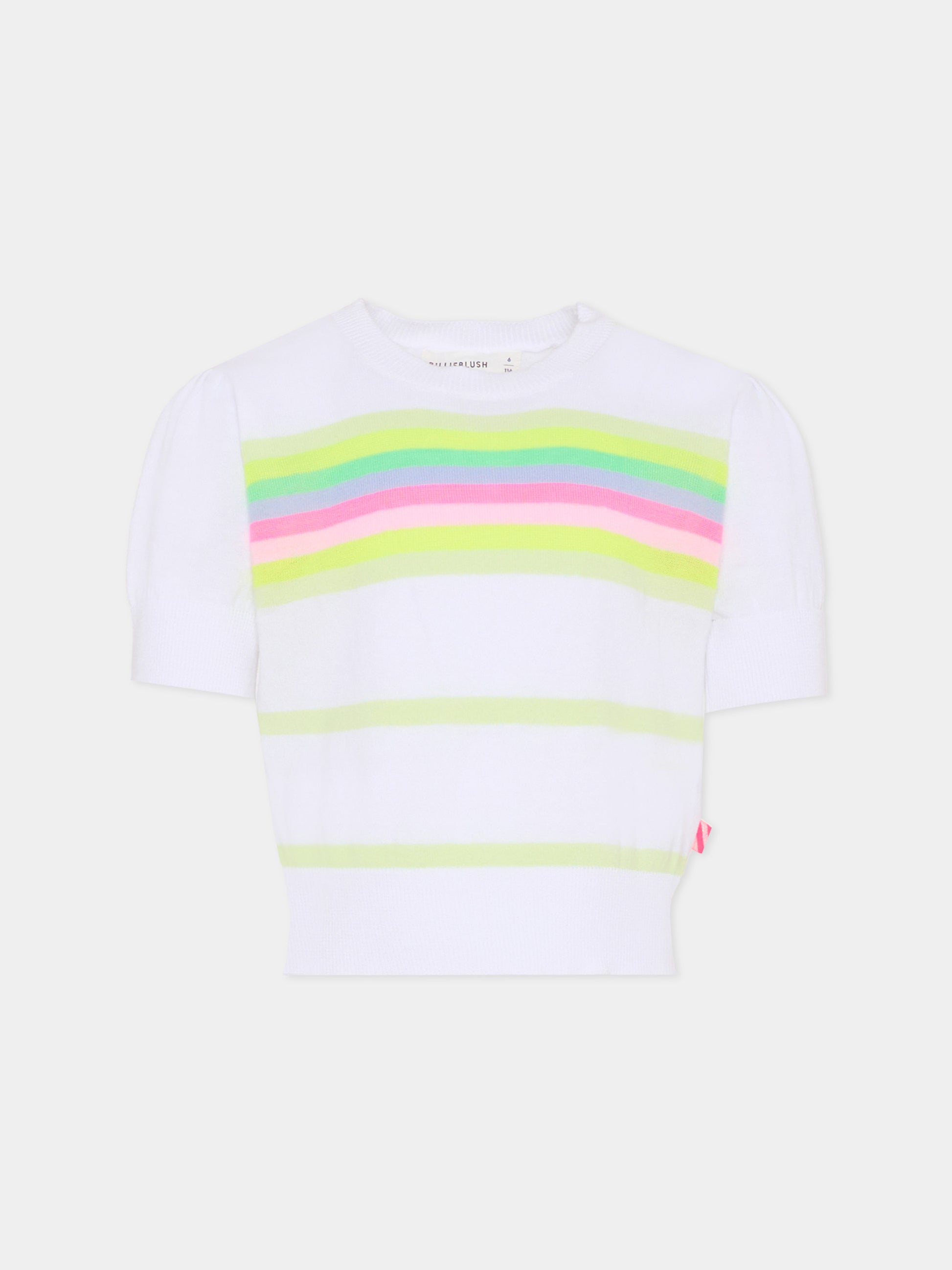 Maglione bianco per bambina con righe,Billieblush,U21969 10P