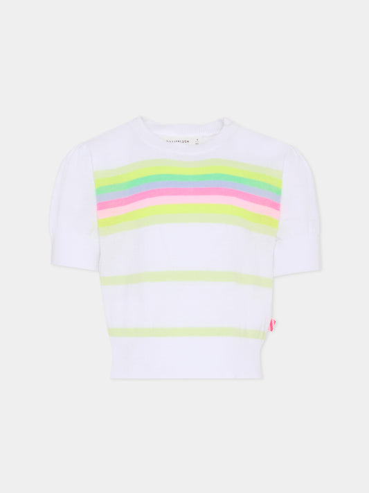 Maglione bianco per bambina con righe,Billieblush,U21969 10P