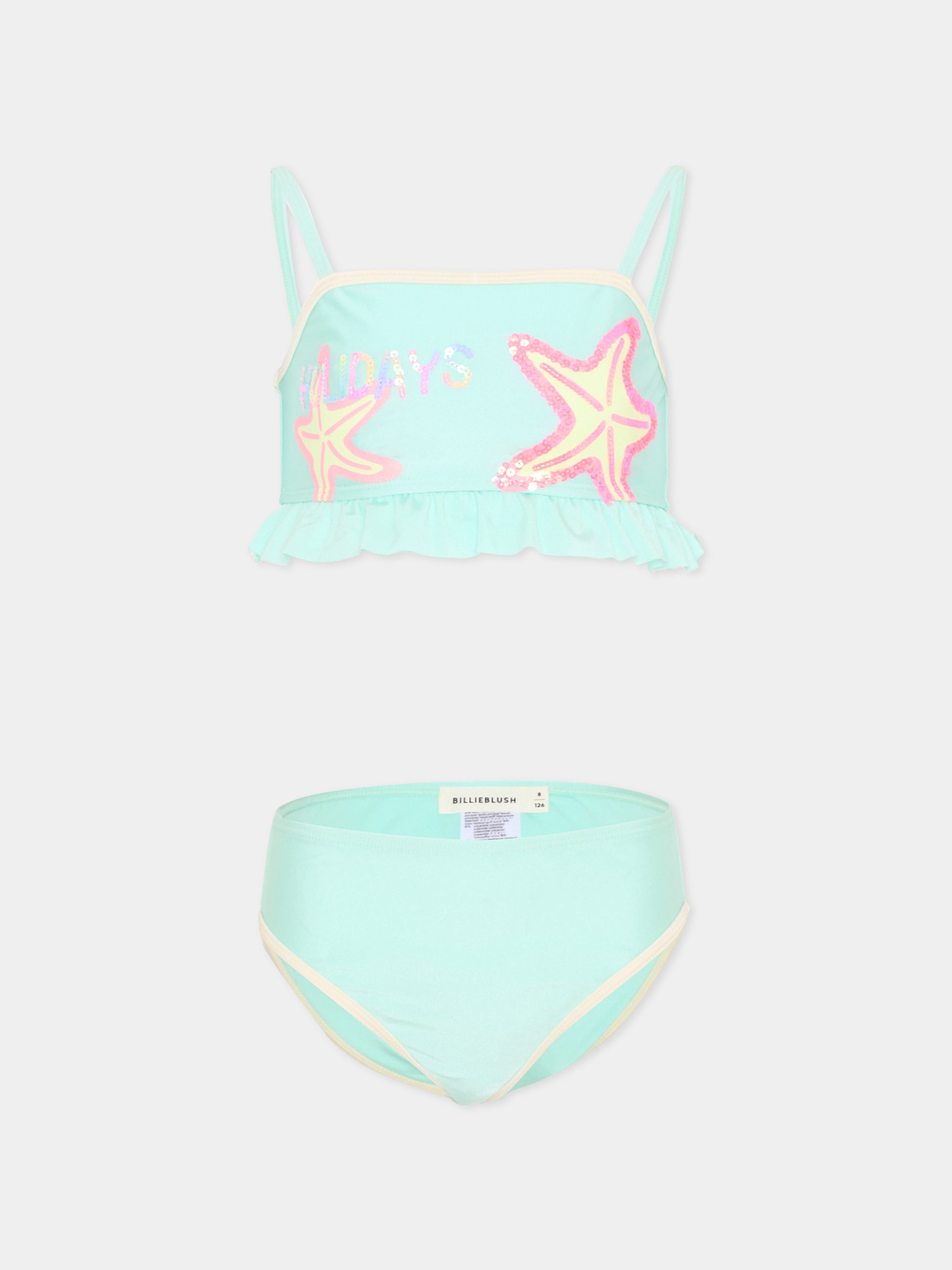 Slip e bikini azzurro per bambina con stelle marine,Billieblush,U22157 76G