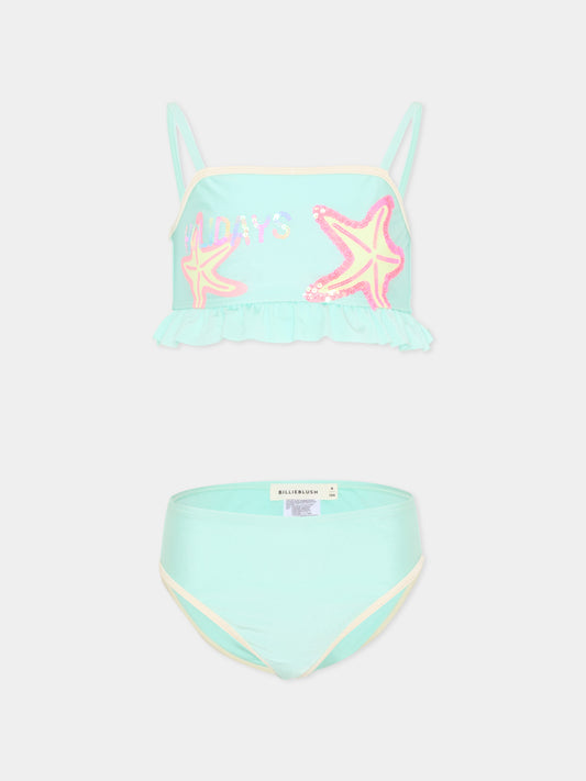 Slip e bikini azzurro per bambina con stelle marine,Billieblush,U22157 76G