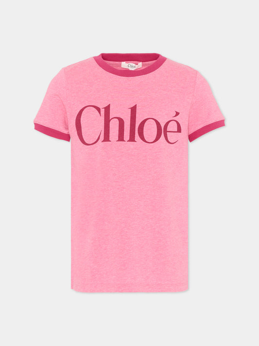 T-Shirt rosa per bambina con logo,Chloé Kids,C20854 F04