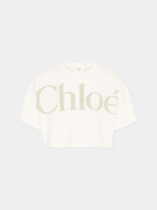 T-Shirt bianca per bambina con logo,Chloé Kids,C20859 117