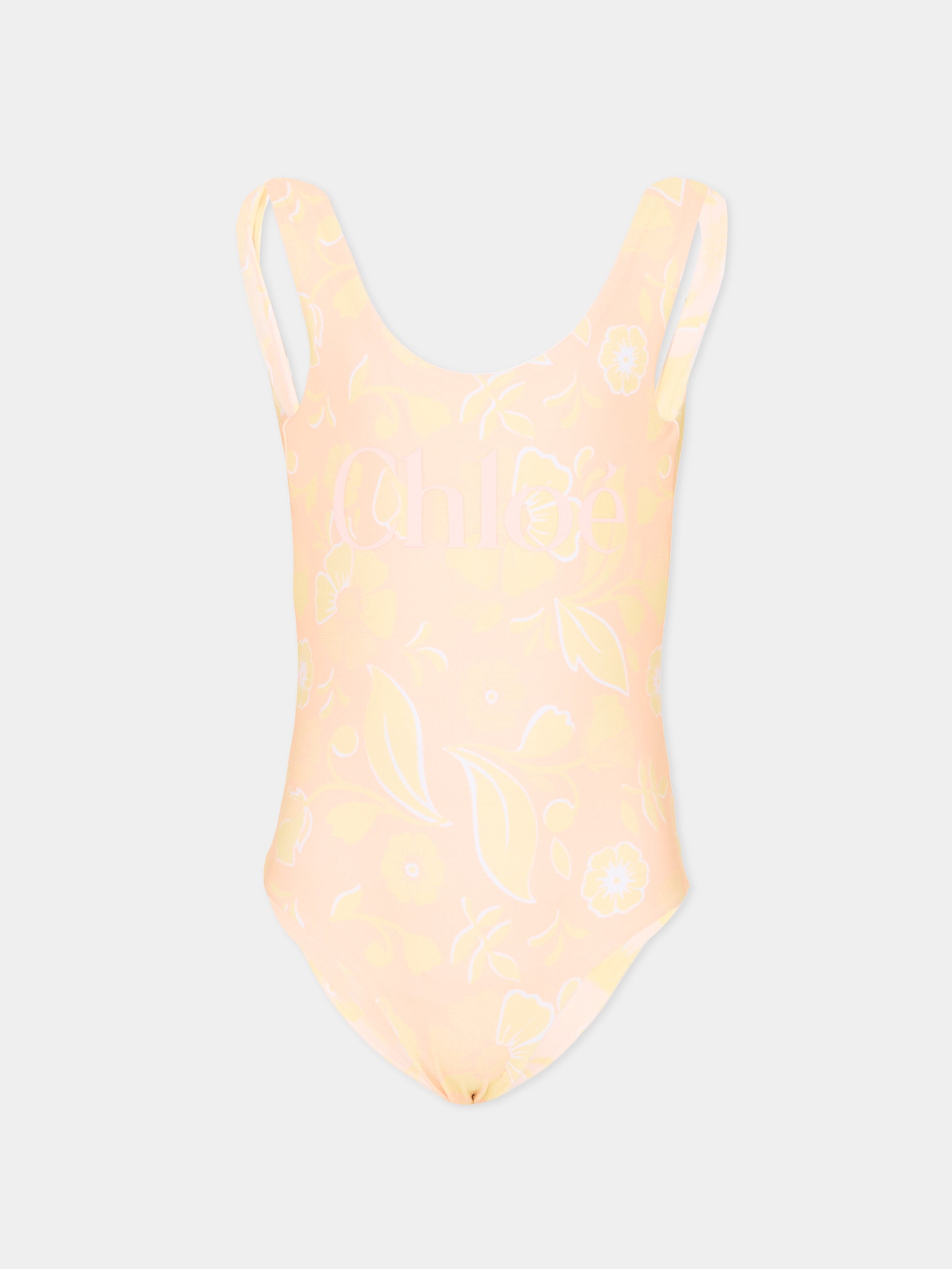 Costume intero rosa per bambina floreale,Chloé Kids,C20863 S05