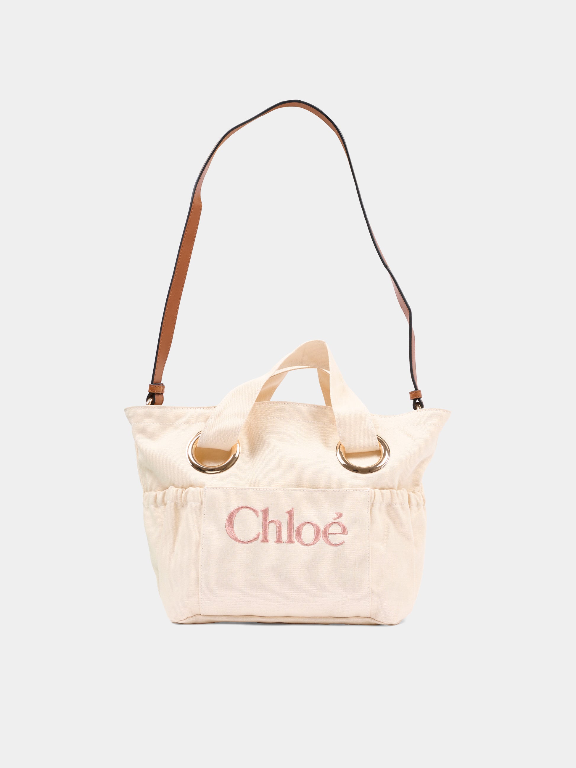 Borsa avorio per bambina con logo ricamato,Chloé Kids,C20872 148