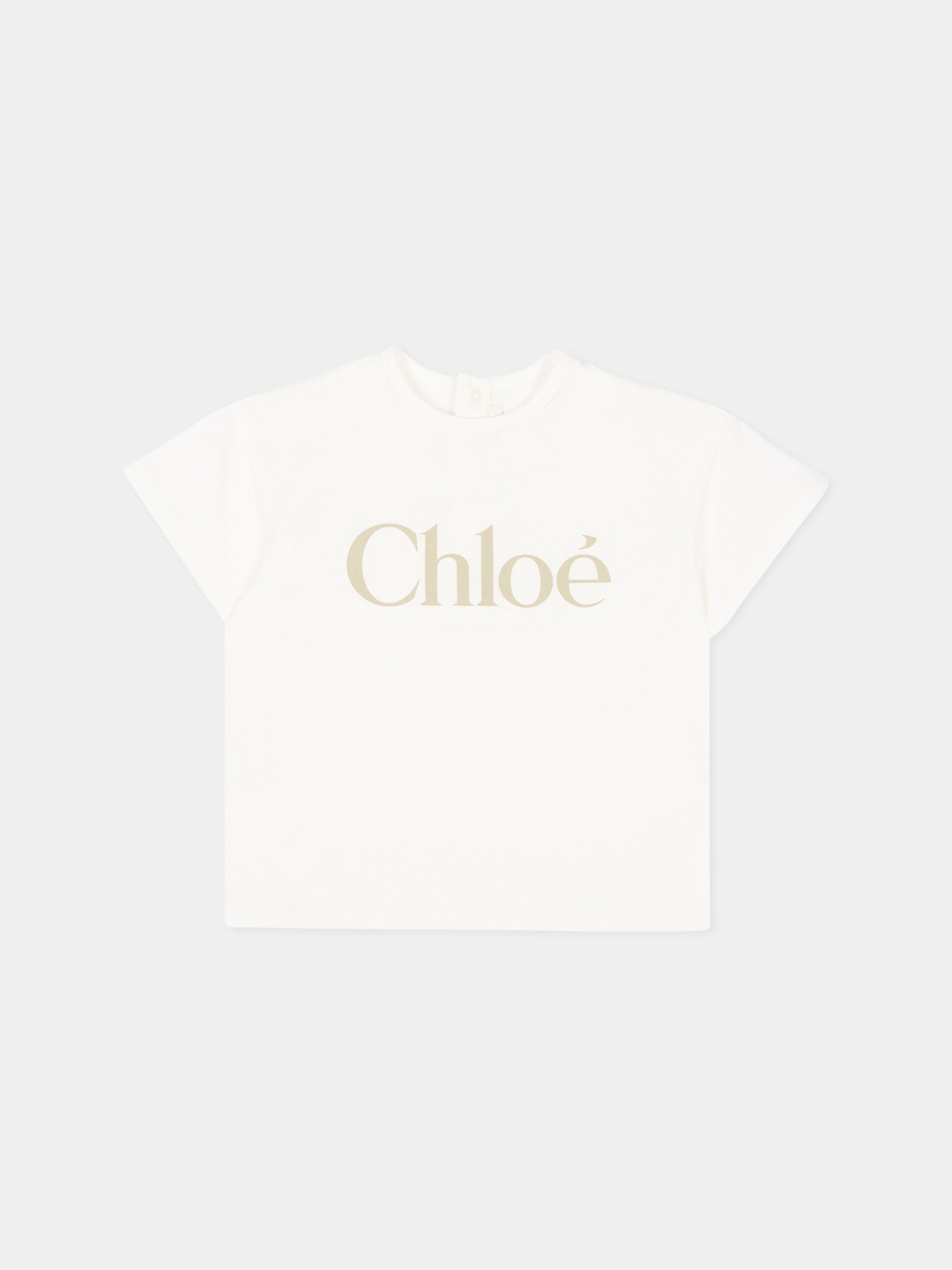 T-Shirt avorio per neonata con logo,Chloé Kids,C20910 117