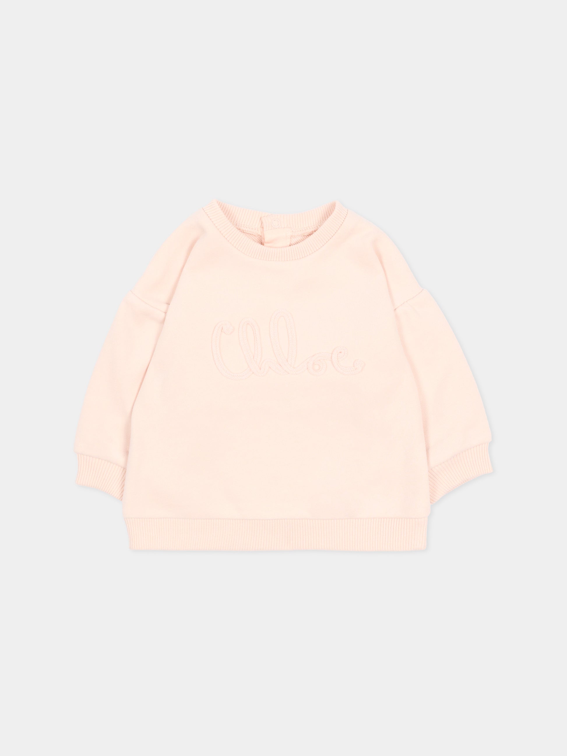 Felpa rosa per neonata con logo ricamato,Chloé Kids,C20913 46J