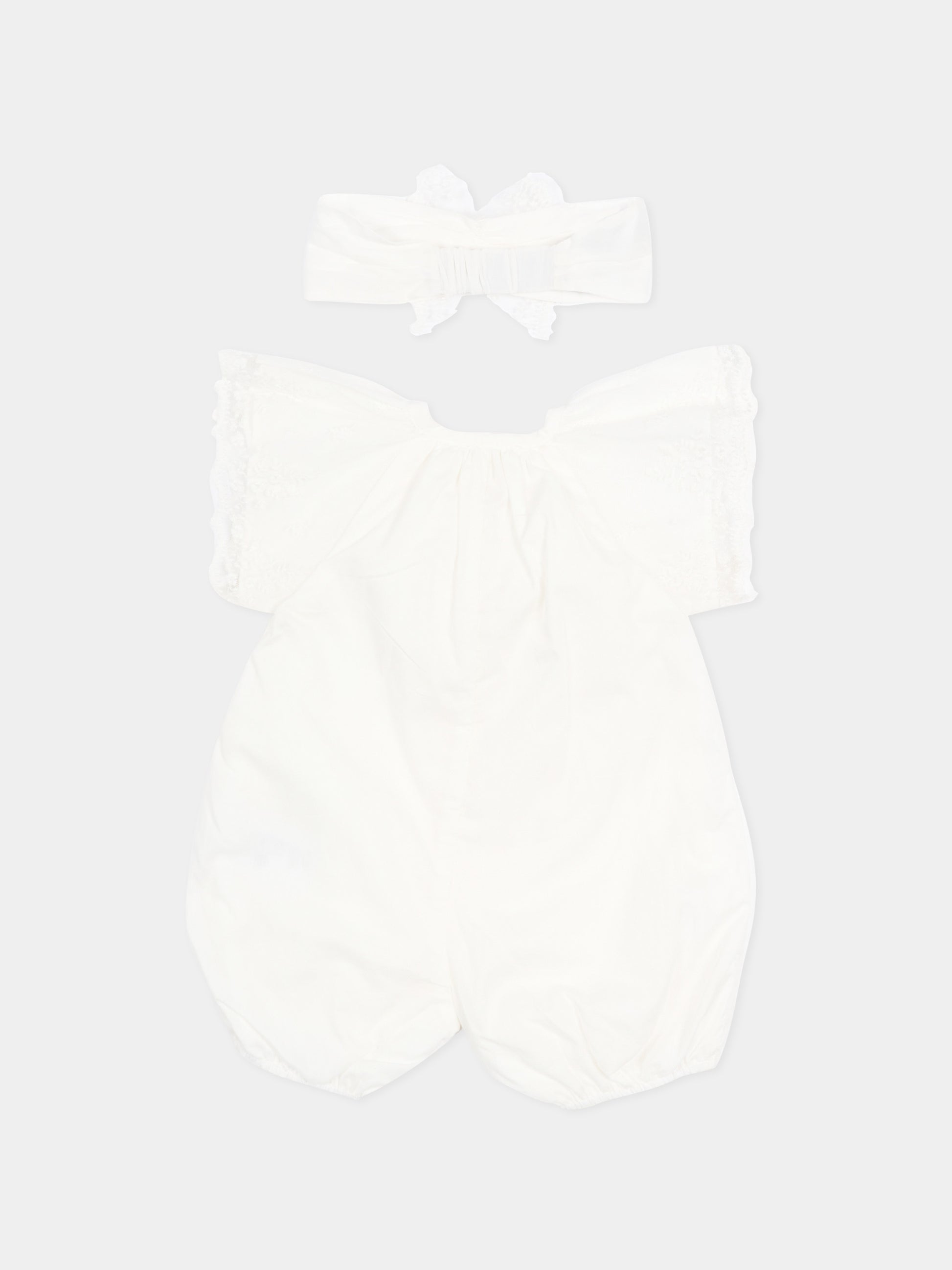 Pagliaccetto avorio per neonata con pizzo,Chloé Kids,C20928 117