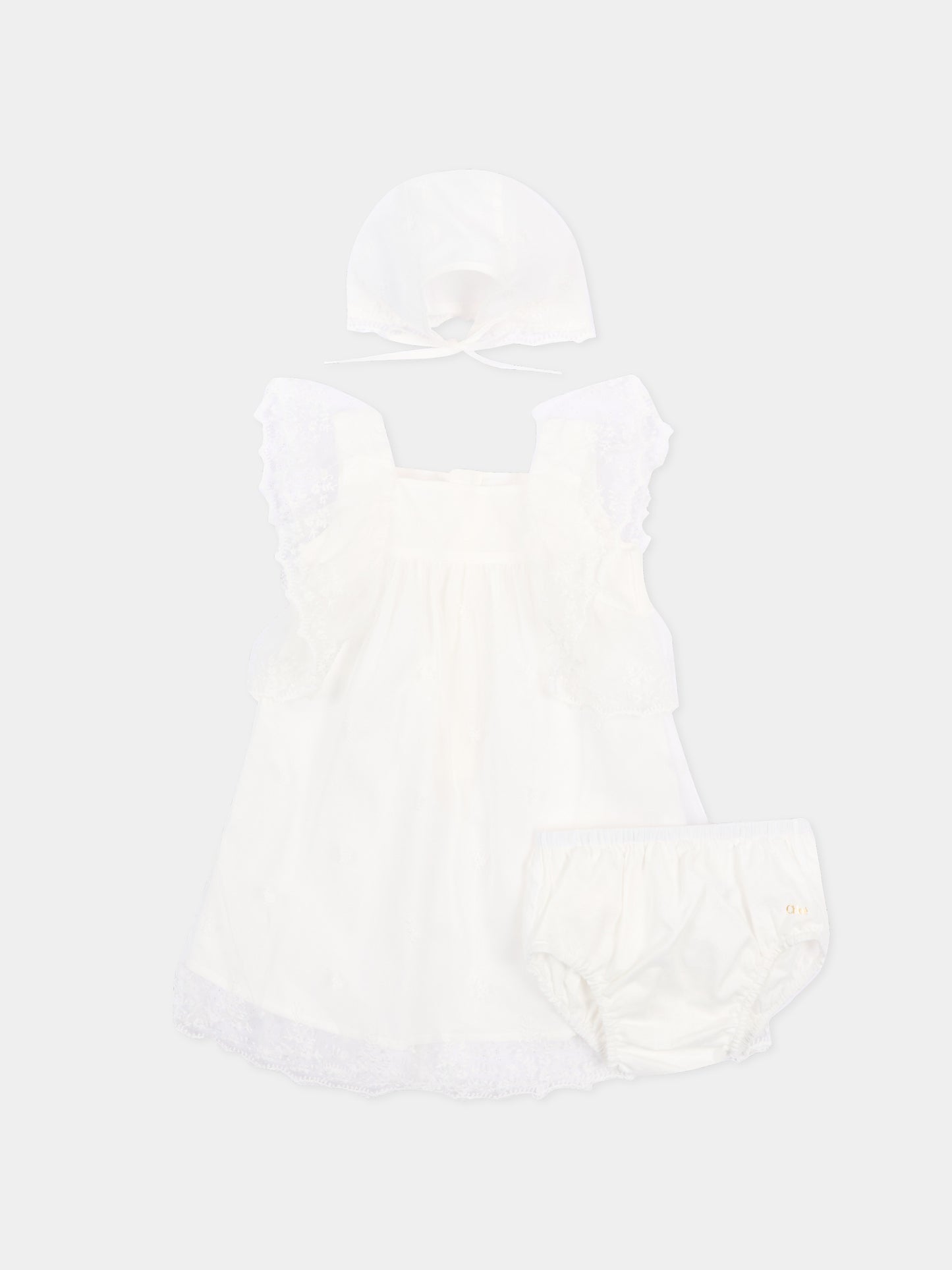 Abito avorio per neonata con pizzo,Chloé Kids,C20935 117
