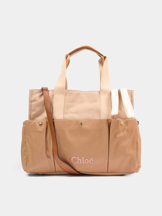 Borsa mamma beige per neonati con logo ricamato,Chloé Kids,C20942 244