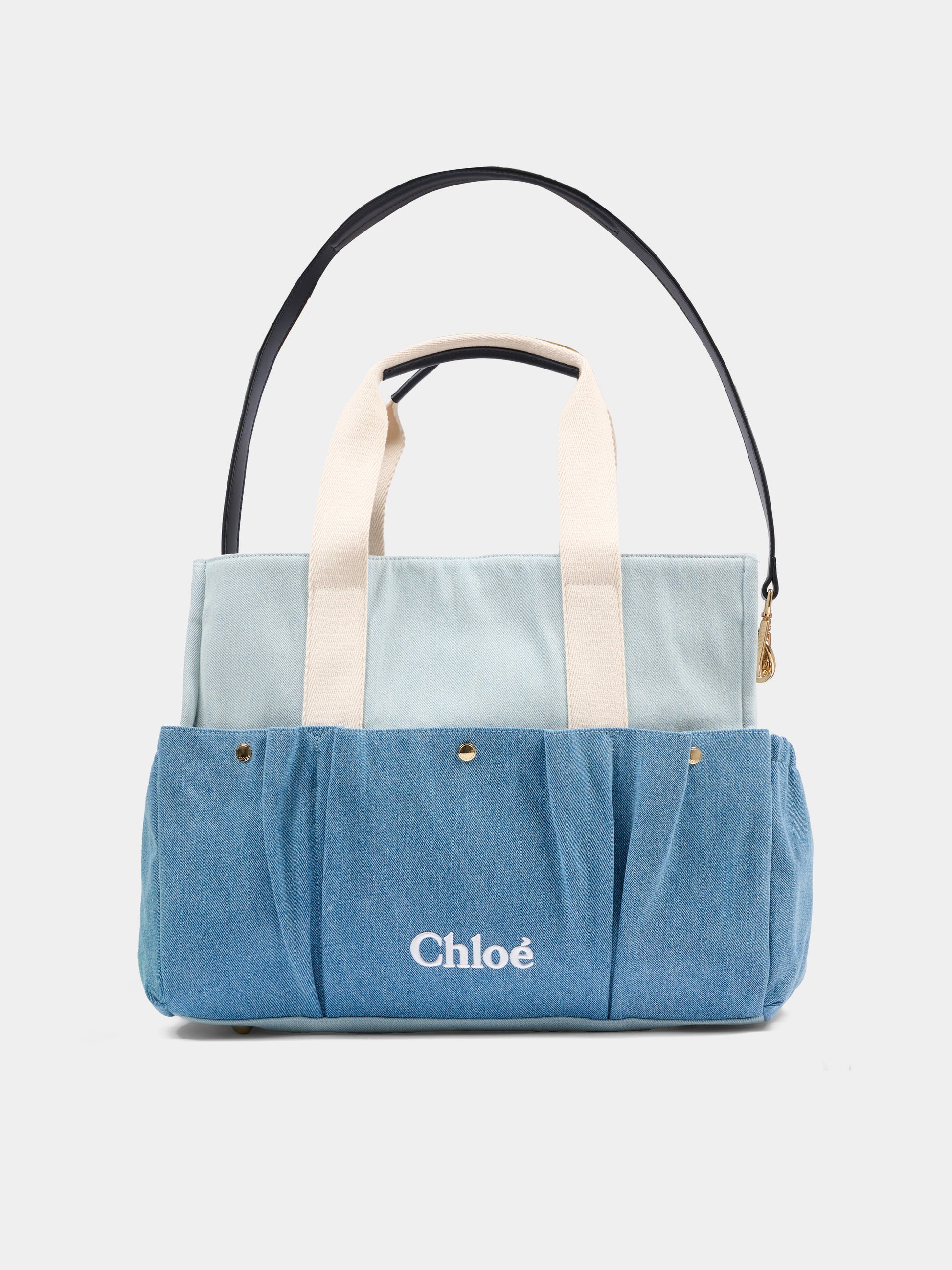 Borsa mamma denim per neonati con logo ricamato,Chloé Kids,C20943 Z10