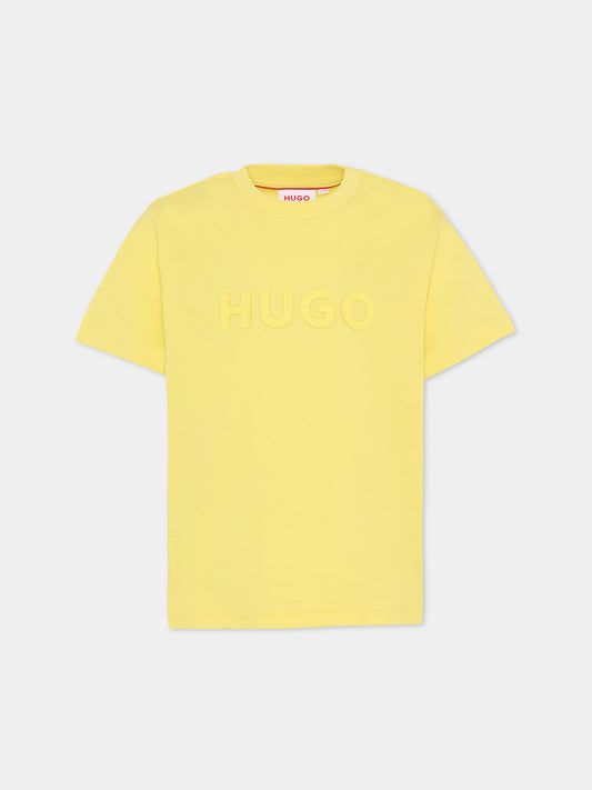 T-shirt gialla per bambino con logo,Hugo,G01014 544