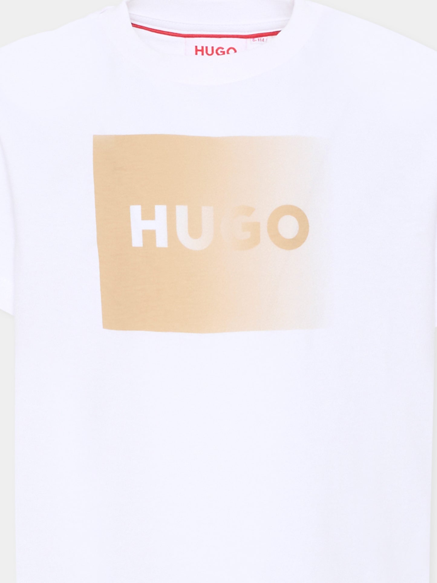 T-shirt bianca per bambino con logo beige,Hugo,G01019 10P