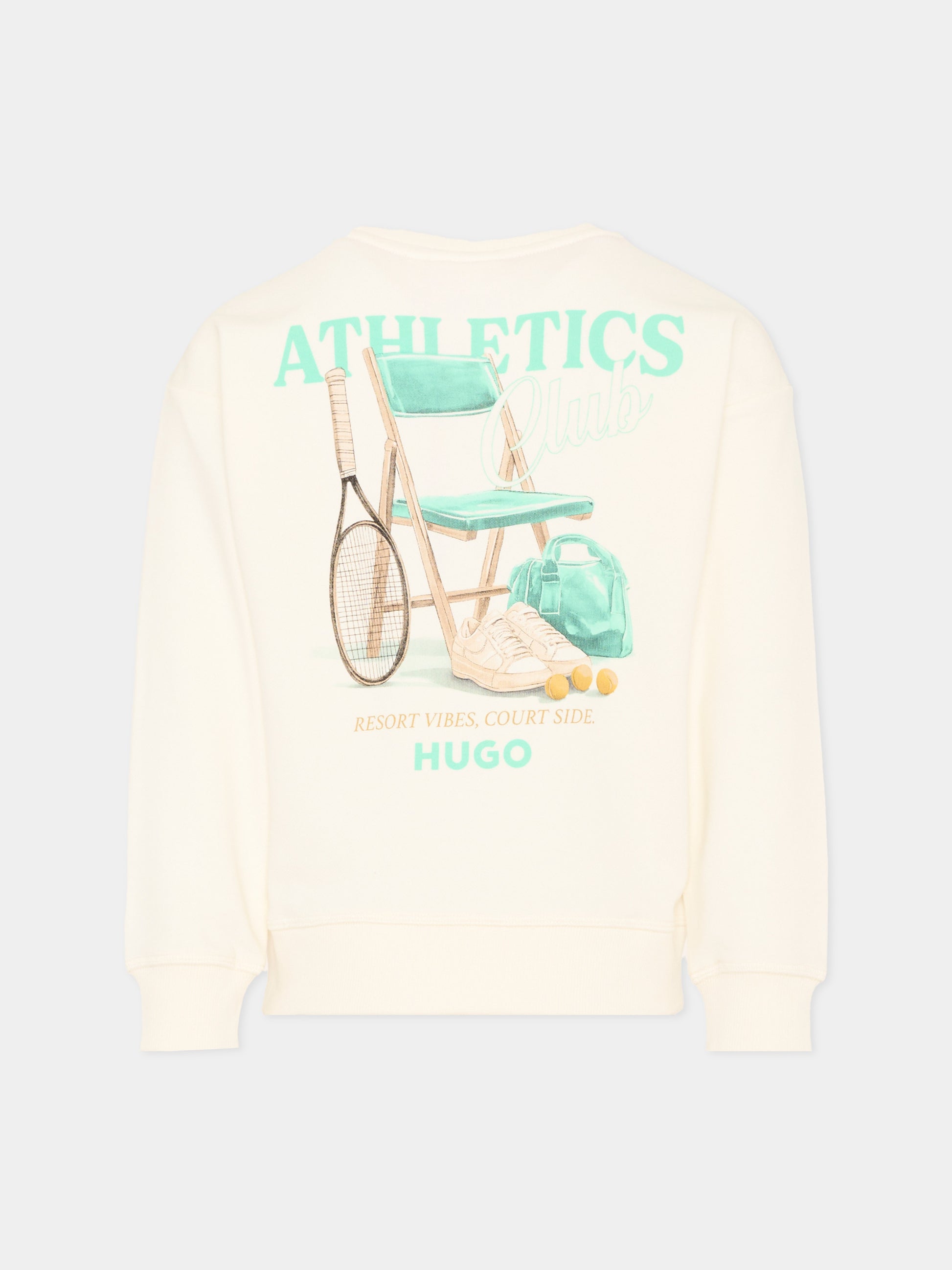 Felpa avorio Hugo per bambino con stampa tennis,Hugo,G01024 153