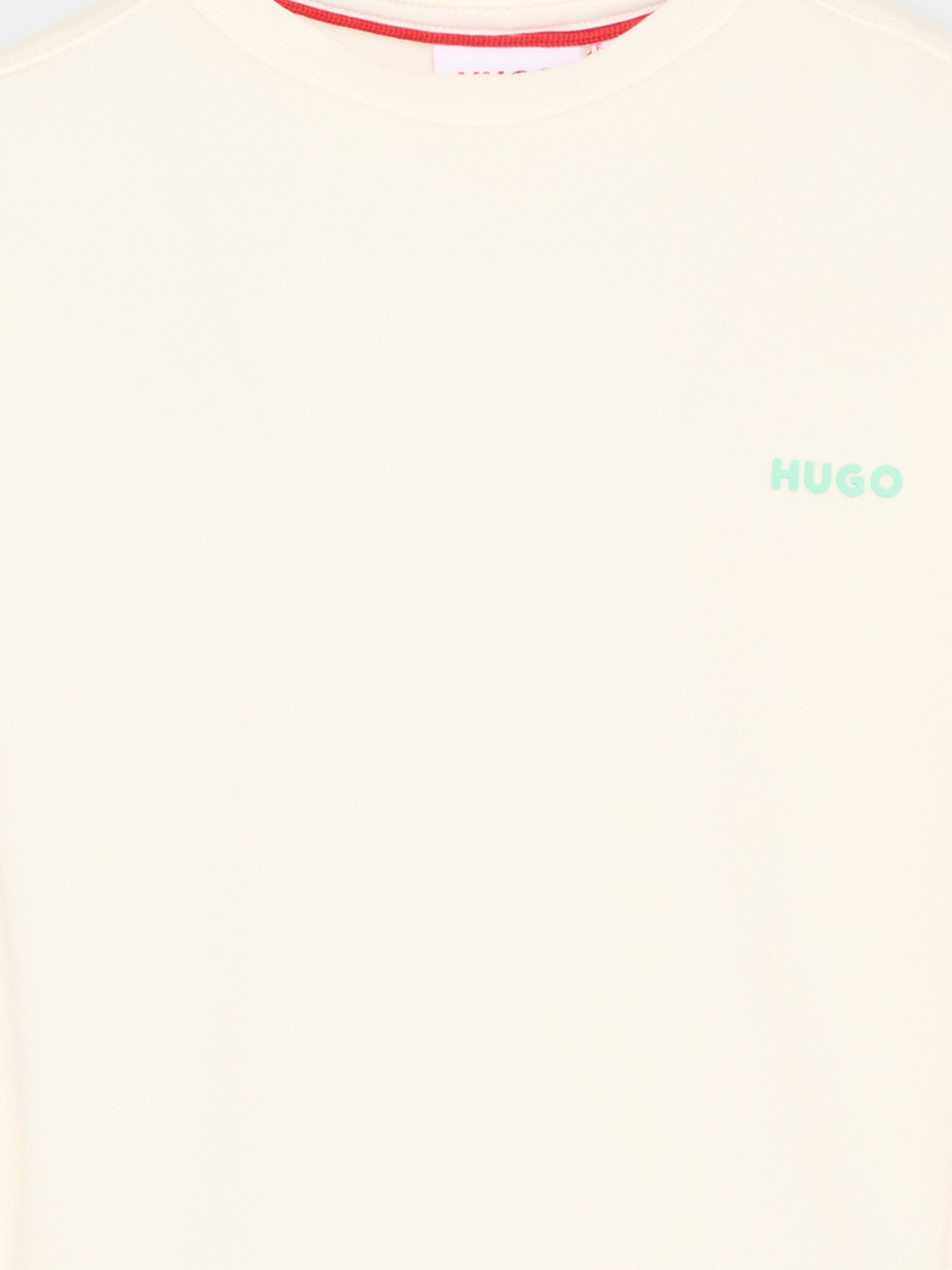 Felpa avorio Hugo per bambino con stampa tennis,Hugo,G01024 153