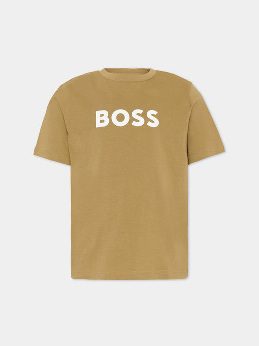 T-Shirt verde con logo per bambino,Boss,J52711 295