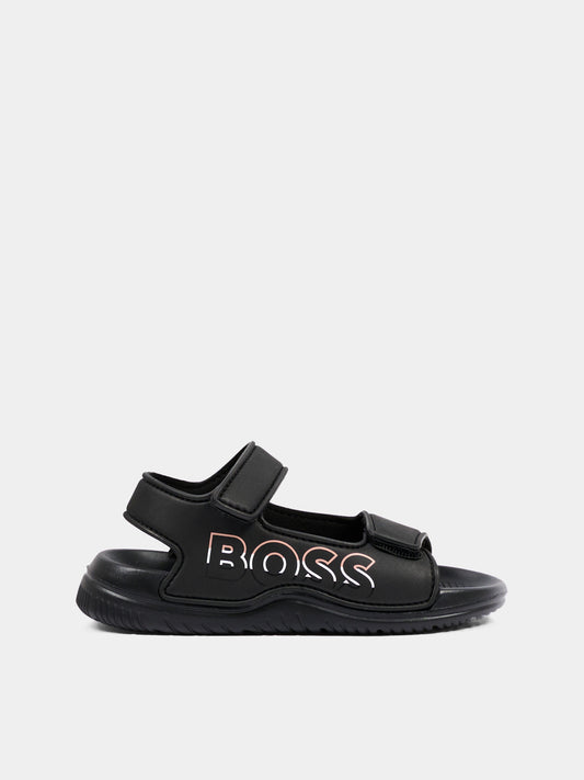 Sandali neri per bambino con logo,Boss,J52821 09B