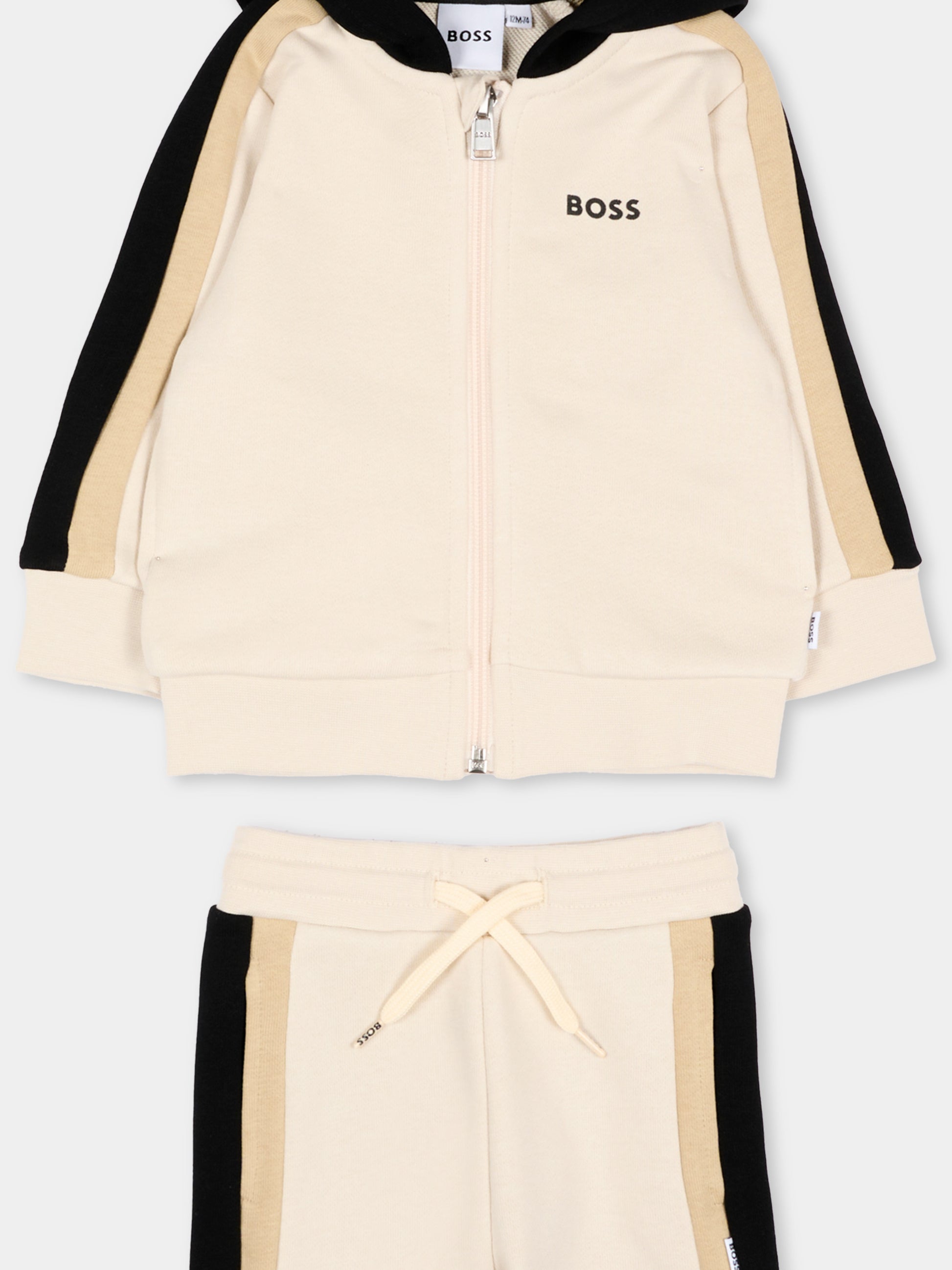 Completo sportivo lungo beige per neonato con logo,Boss,J52850 21C