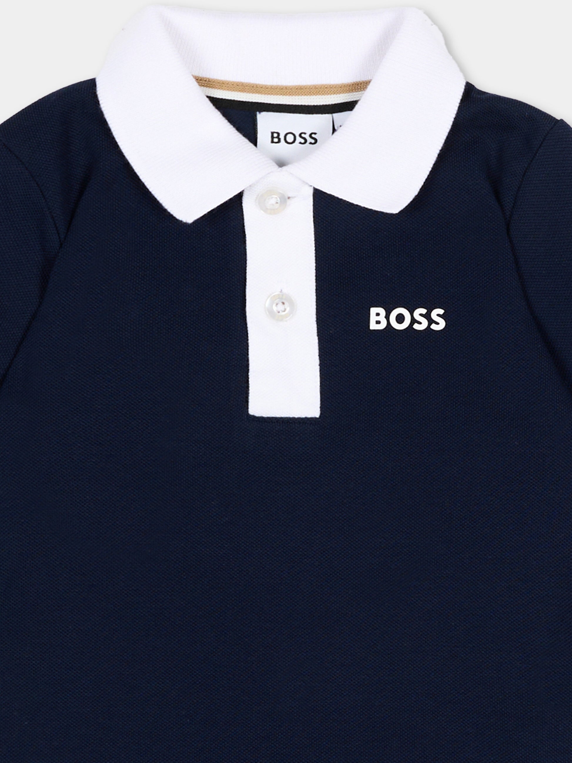 Polo blu per neonato con logo,Boss,J52878 849
