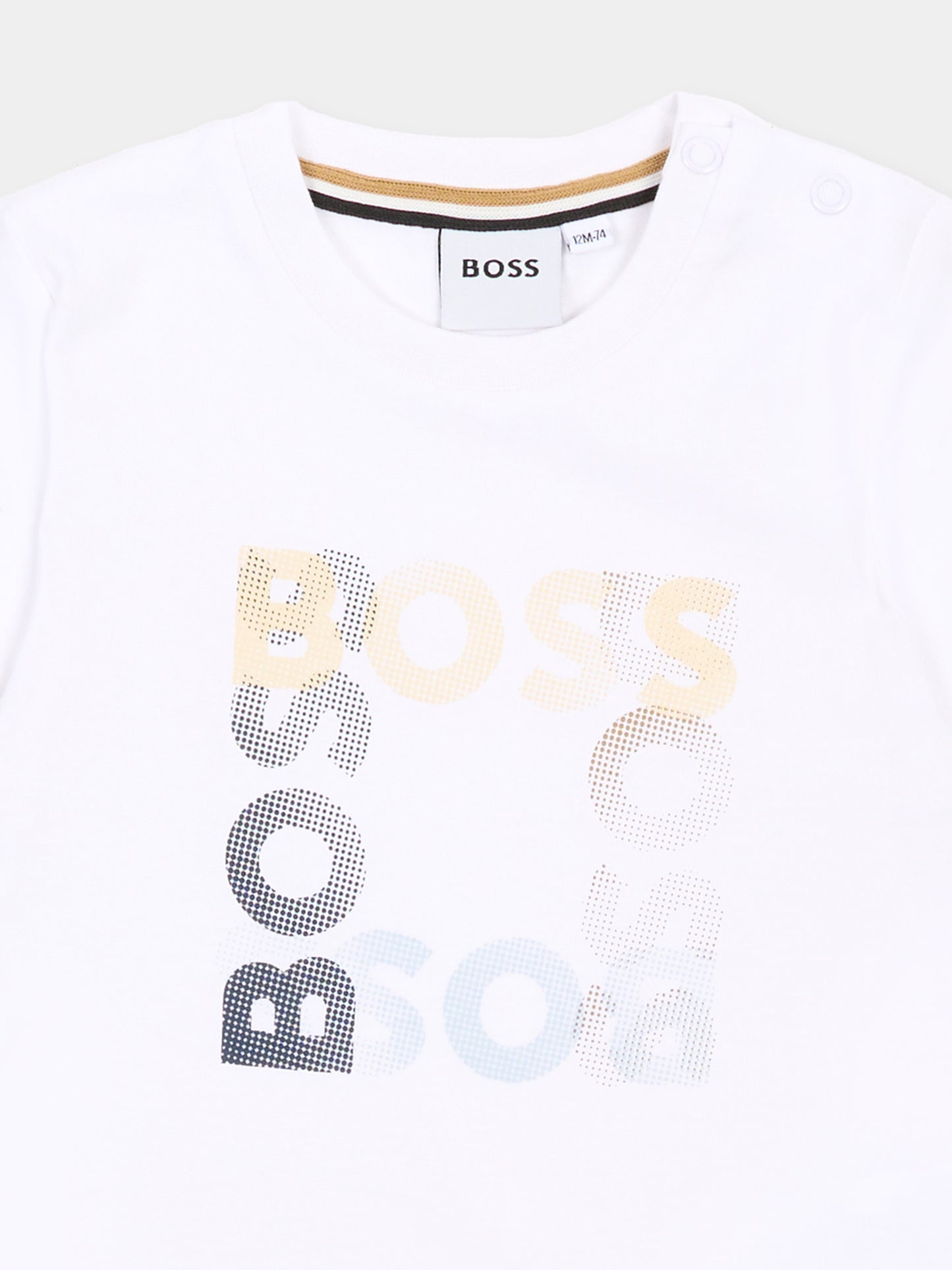 T-shirt bianca per neonato con logo a pois,Boss,J52882 10P