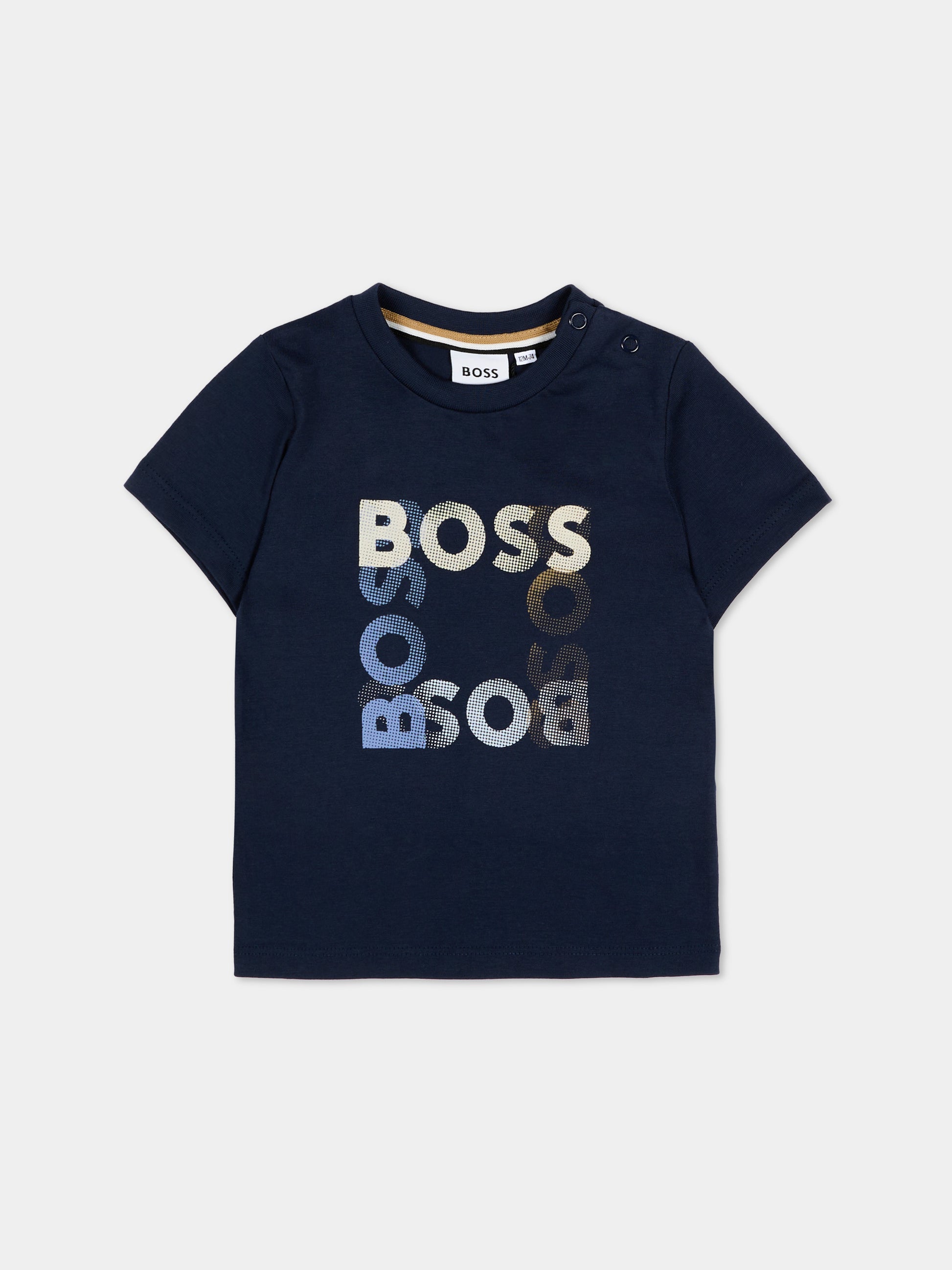 T-Shirt blu per neonato con logo,Boss,J52882 849