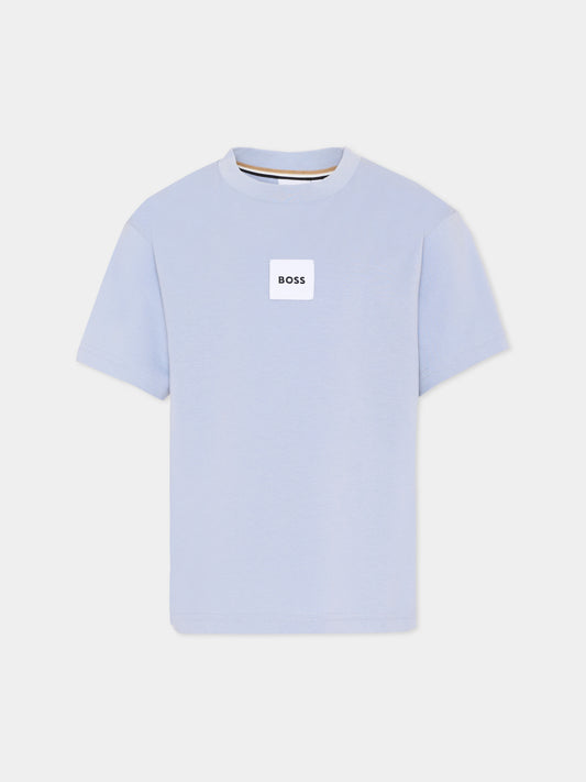 T-Shirt celeste per bambino con logo,Boss,J52897 057