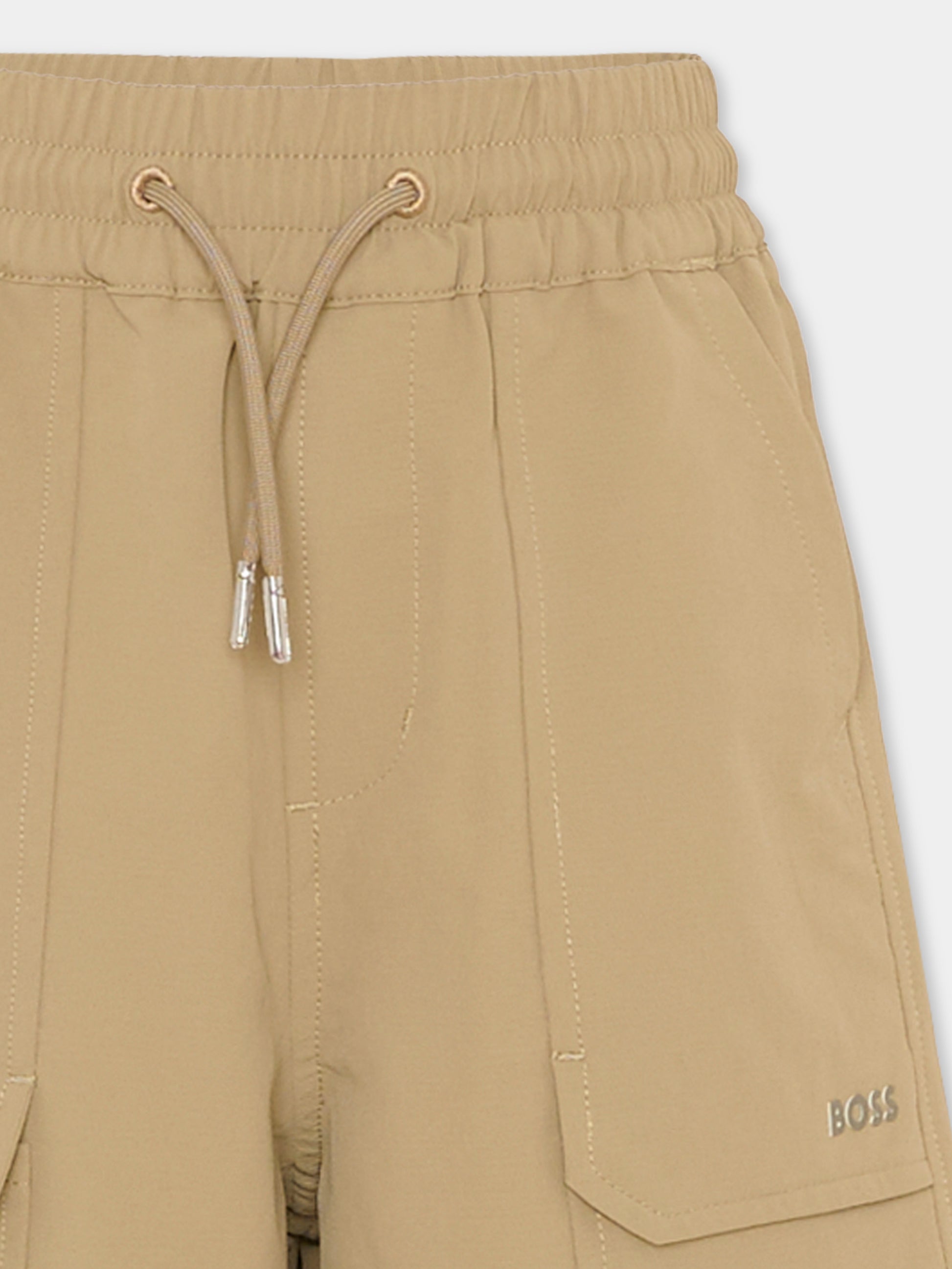 Shorts beige per bambino con logo,Boss,J52931 295