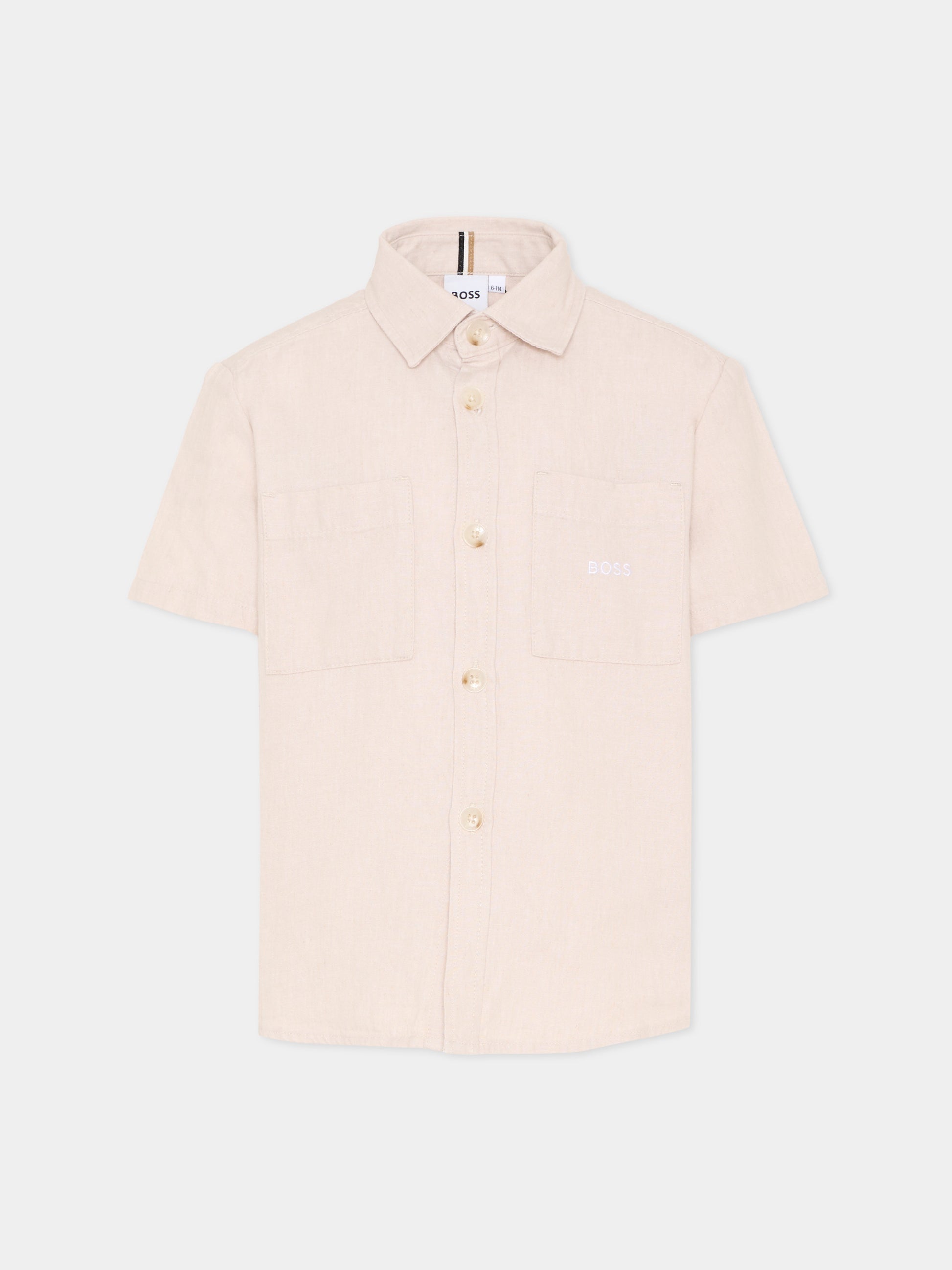 Camicia beige per bambino con logo,Boss,J52942 130