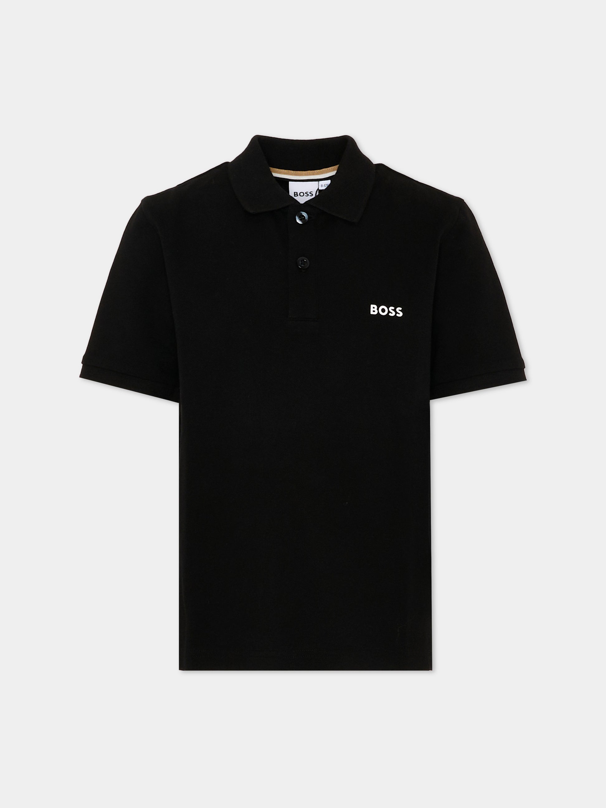 Polo nera per bambino con logo,Boss,J52954 09B