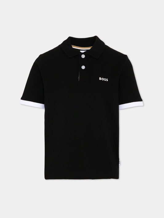 Polo nera per bambino con logo,Boss,J52955 09B