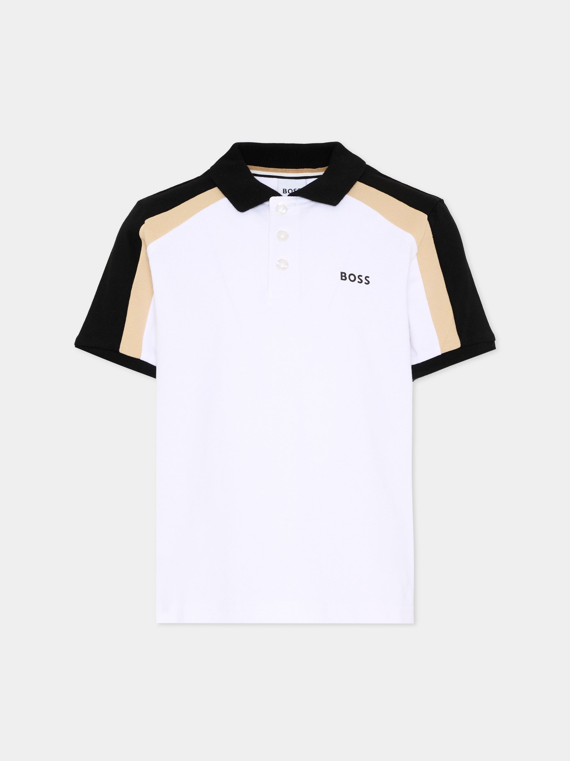 Polo bianca per bambino color block,Boss,J52960 10P