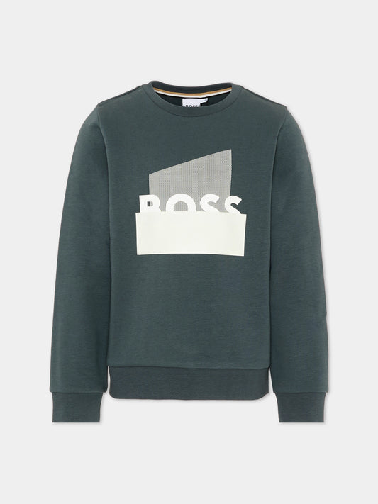 Felpa verde BOSS per bambino con logo,Boss,J52966 68C