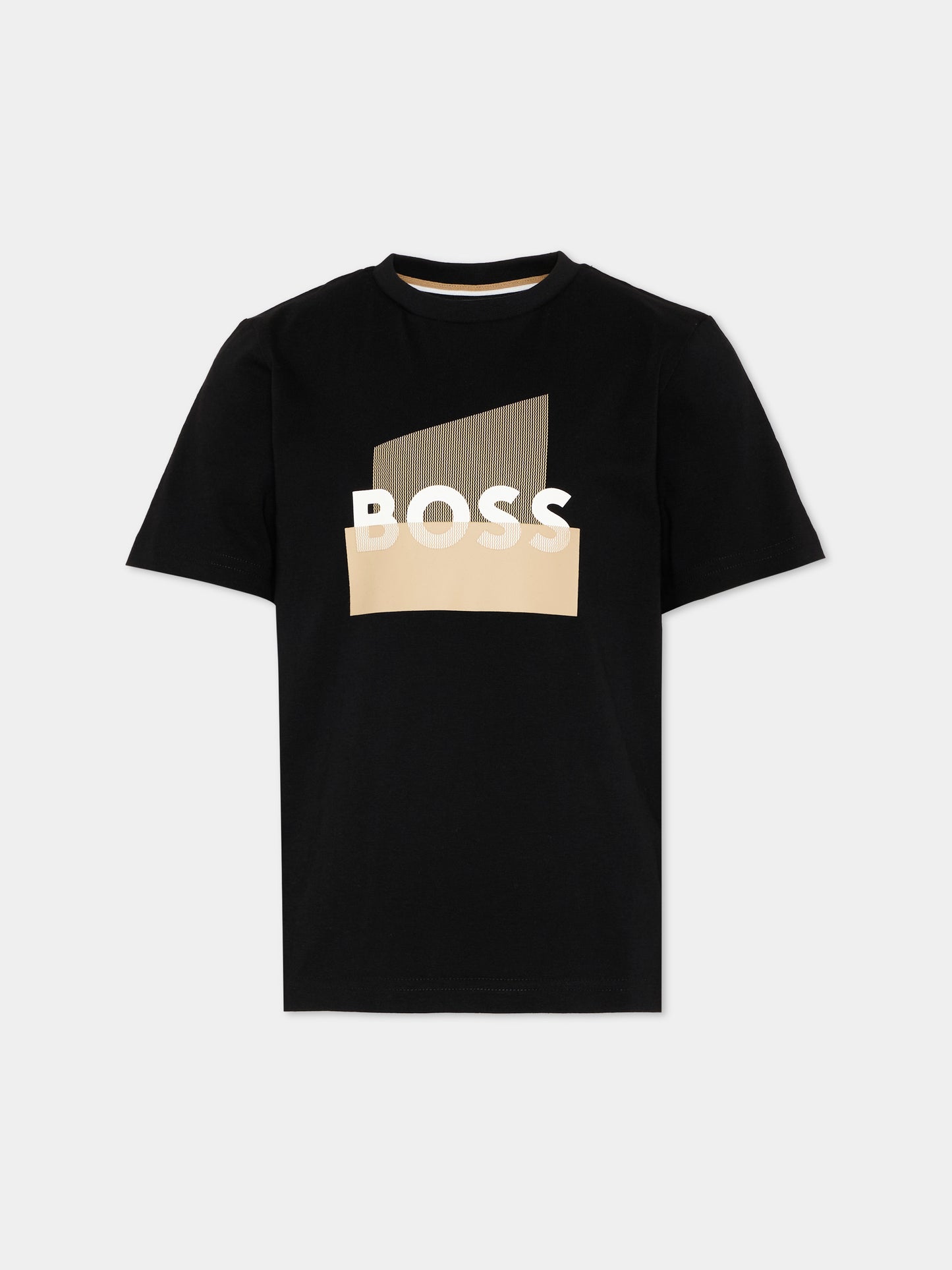 T-Shirt nera per bambino con logo gommato,Boss,J52978 09B