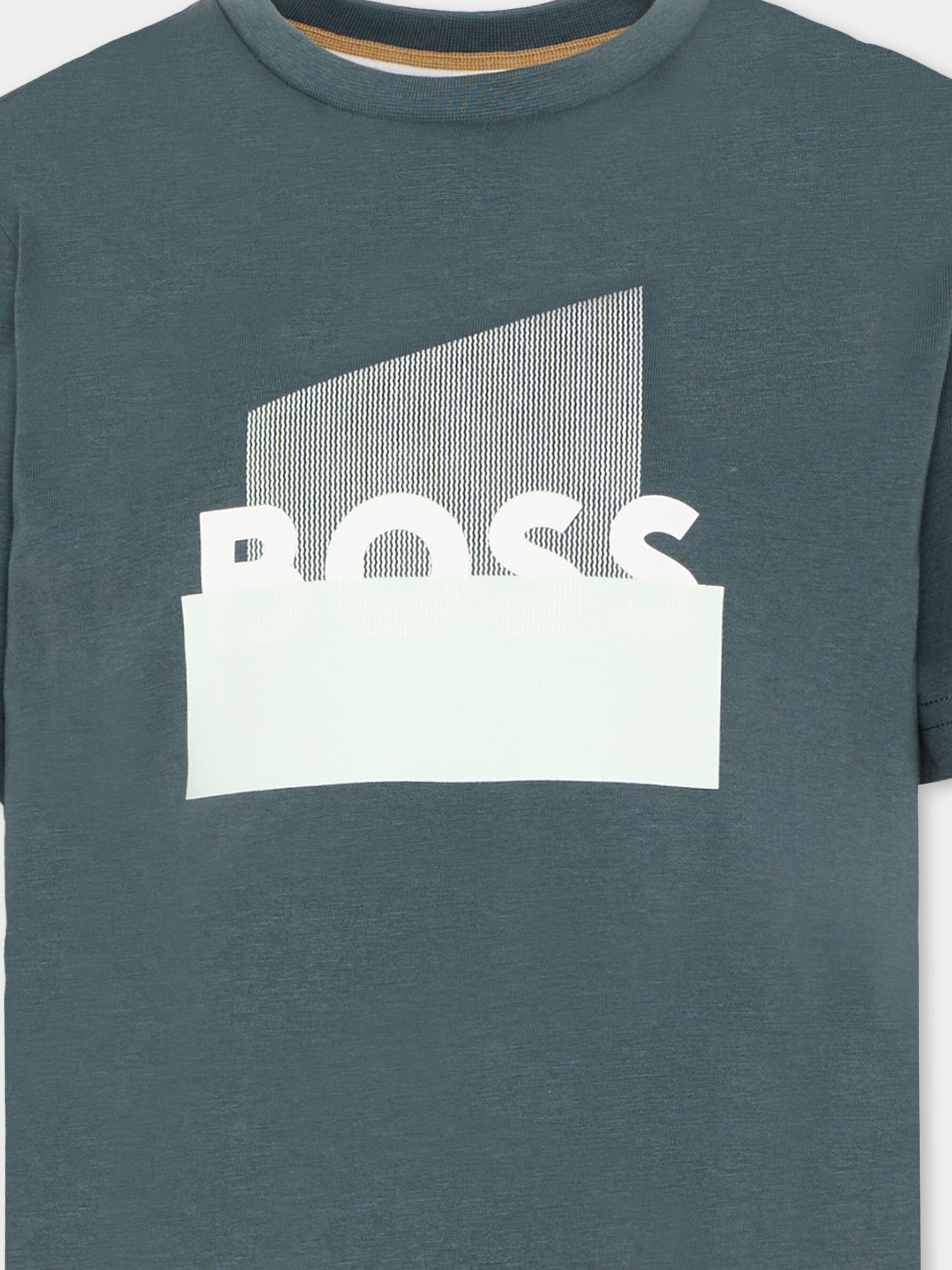 T-Shirt verde per bambino con logo gommato,Boss,J52978 68C