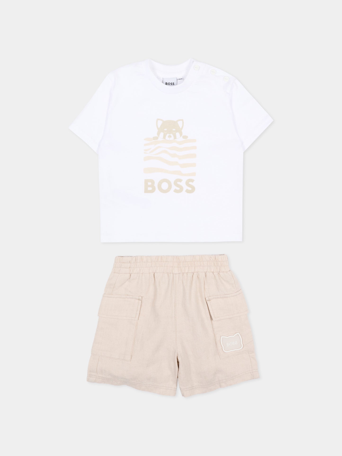 Completo sportivo beige per neonato con logo,Boss,J53050 21K