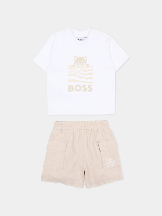 Completo sportivo beige per neonato con logo,Boss,J53050 21K