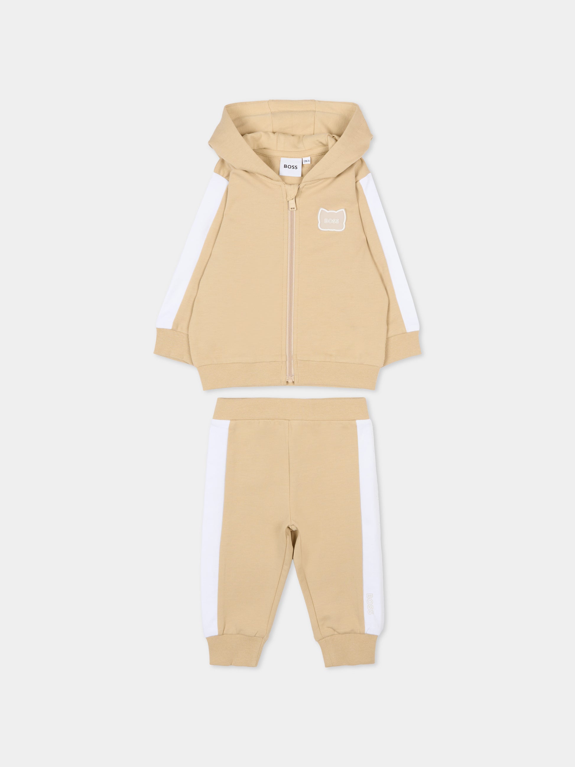 Completo beige per neonato con logo e panda,Boss,J53051 249