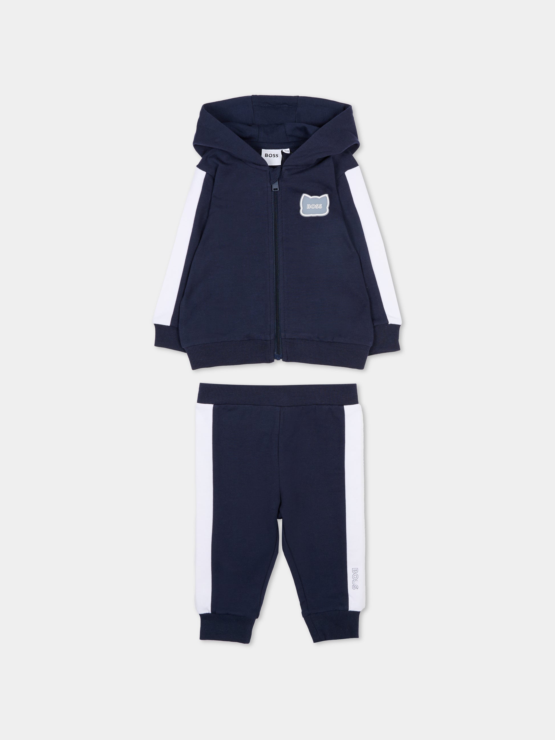 Completo blu per neonato con logo e panda,Boss,J53051 849