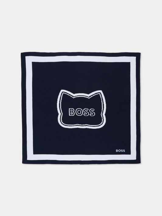 Coperta blu per neonato con logo,Boss,J53095 849