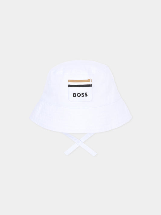 Cloche bianca per neonato con logo,Boss,J53103 10P