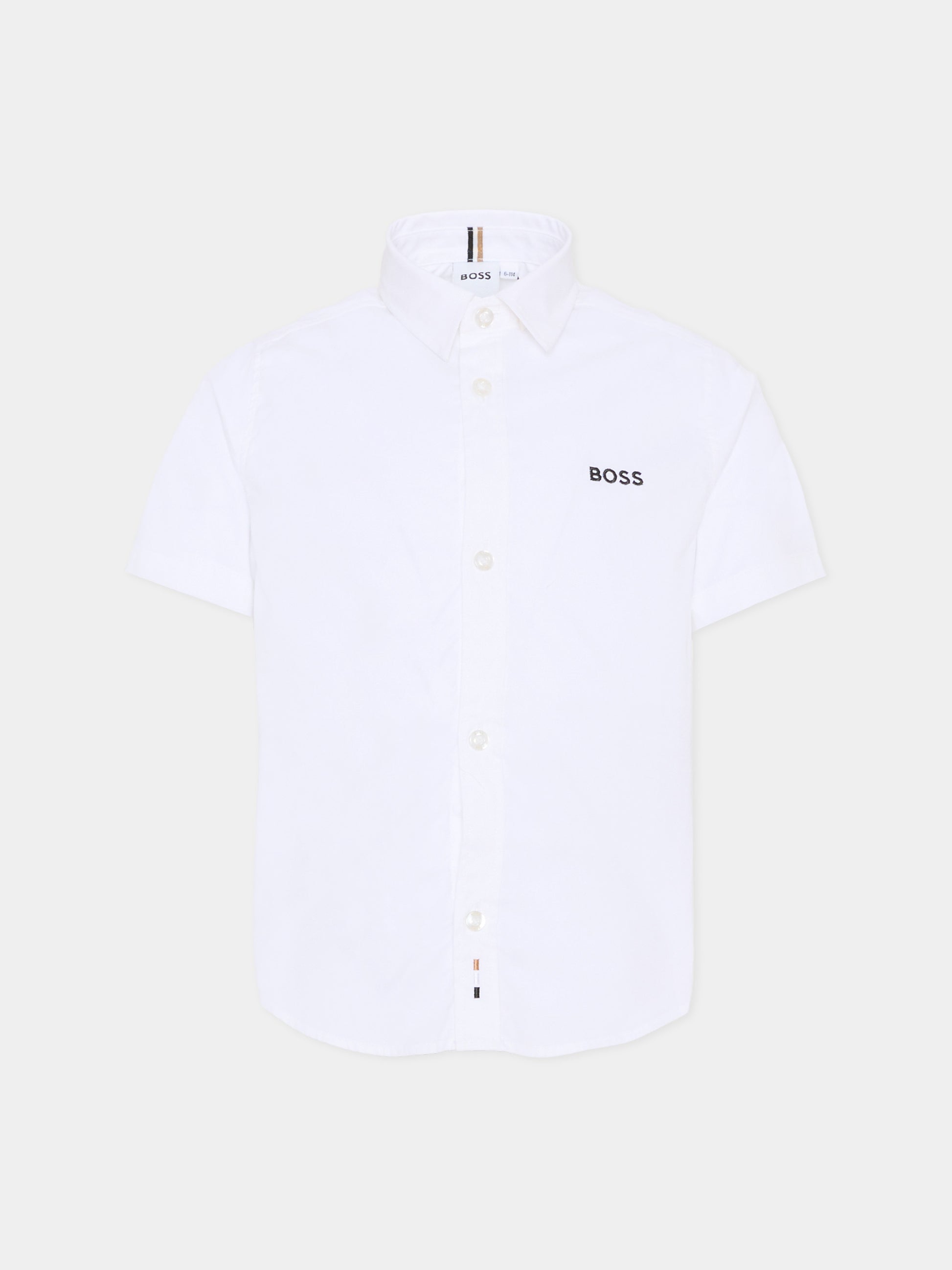 Camicia bianca per bambino con logo ricamato,Boss,J53160 N50