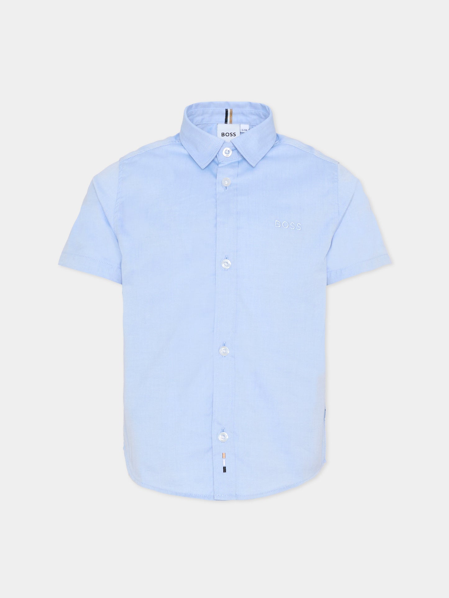 Camicia celeste per bambino con logo ricamato,Boss,J53160 77D